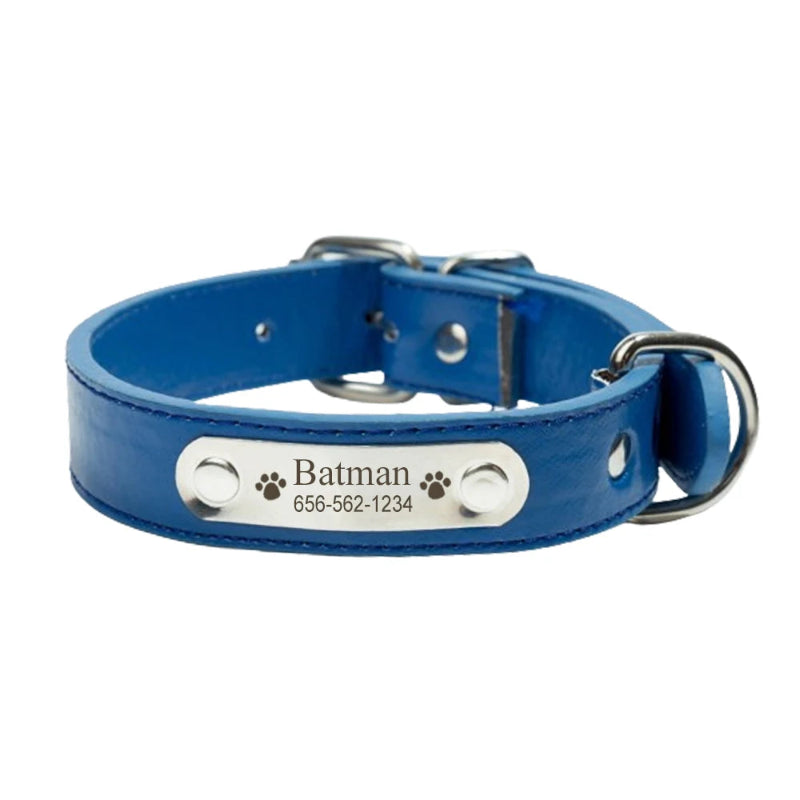 Collier Personnalisé en Cuir PU Bleu