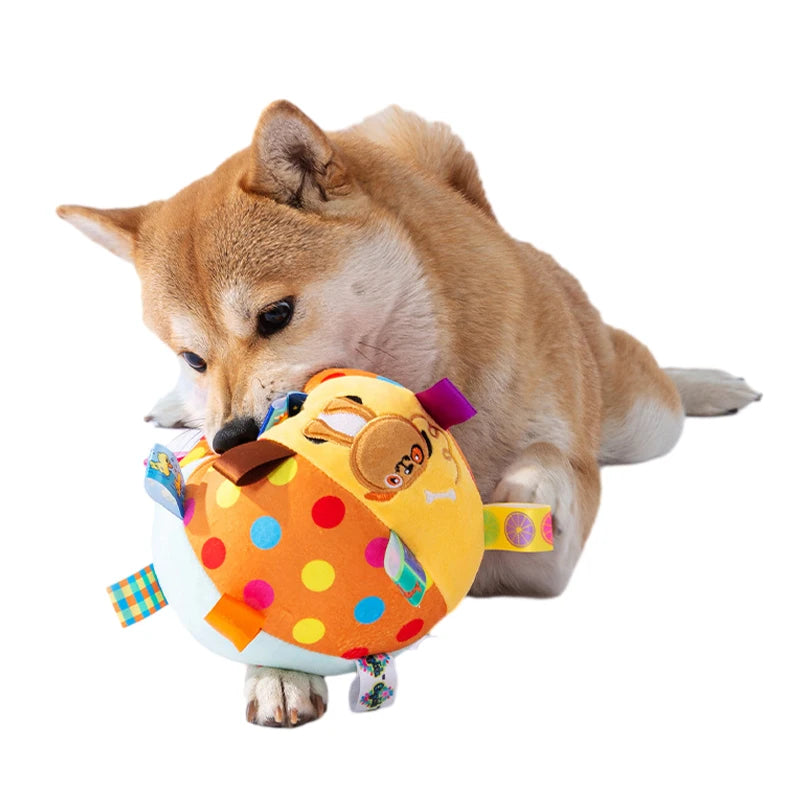 Balle en peluche interactive pour chien - Avec poignée résistante et clochettes - Pet & Cie