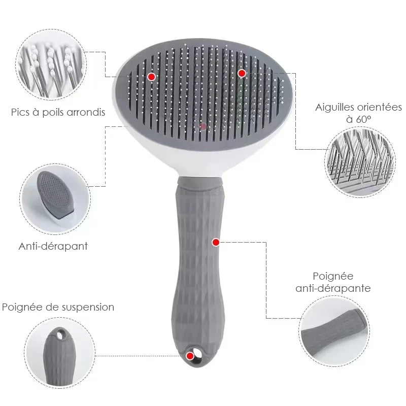 Brosse auto-nettoyante pour chien et chat - Élimination des poils en un clic - Pet & Cie - Features