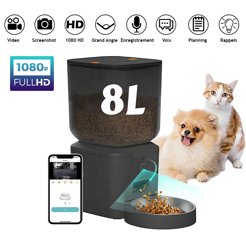 Caméra HD 1080p sur distributeur de croquettes intelligent pour surveiller son animal