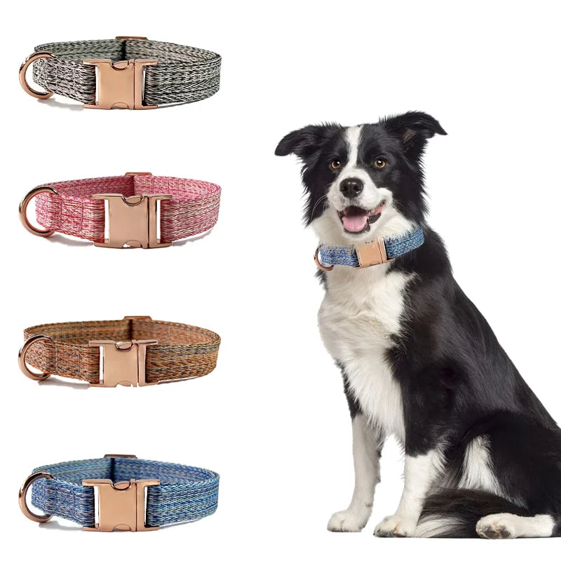 Collier personnalisé pour chien en lin naturel avec gravure gratuite