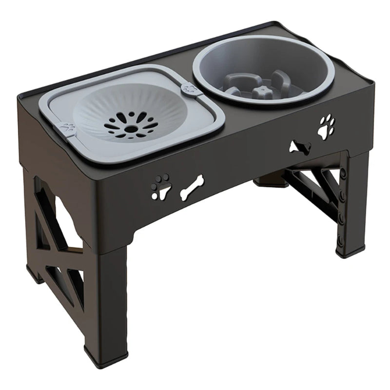 Gamelle ajustable 3 en 1 avec double bol inox & slow feeder - Idéale pour chiens & chats