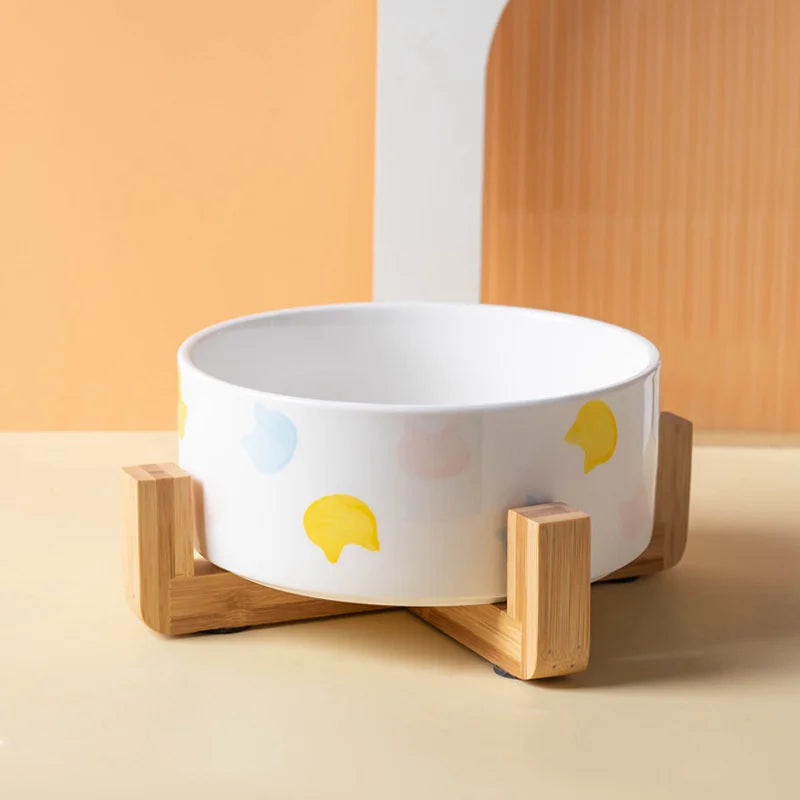Gamelle en céramique surélevée pour chien et chat - Support bois design en U - Chats