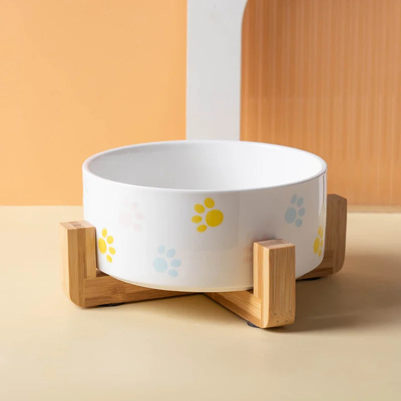 Gamelle en céramique surélevée pour chien et chat - Support bois design en U - Pattes