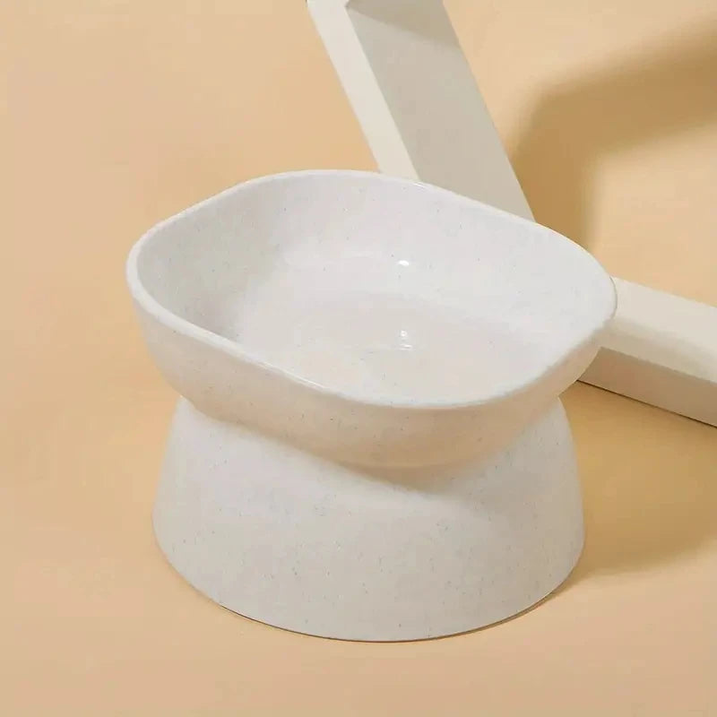 Gamelle haute plastique ergonomique pour chat - Protection cervicale & anti-renversement - Blanc