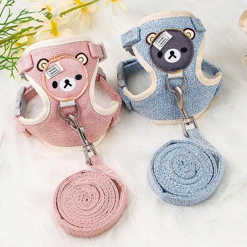 Harnais Nounours ajustable et respirant pour chat et petit chien avec laisse