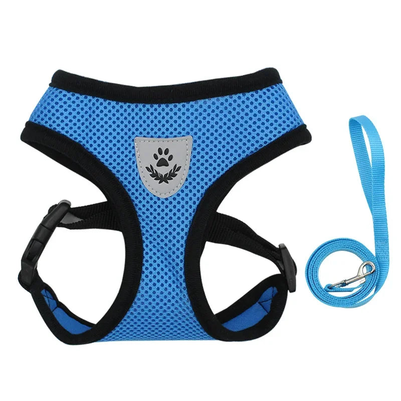 Harnais pour chien et chat disponible en plusieurs couleurs : bleu, noir, rouge, vert, rose, orange