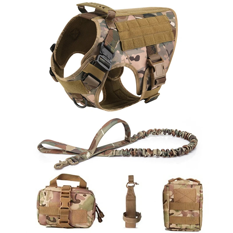 Harnais militaire tactique ajustable pour chien avec MOLLE et boucles renforcées camouflage
