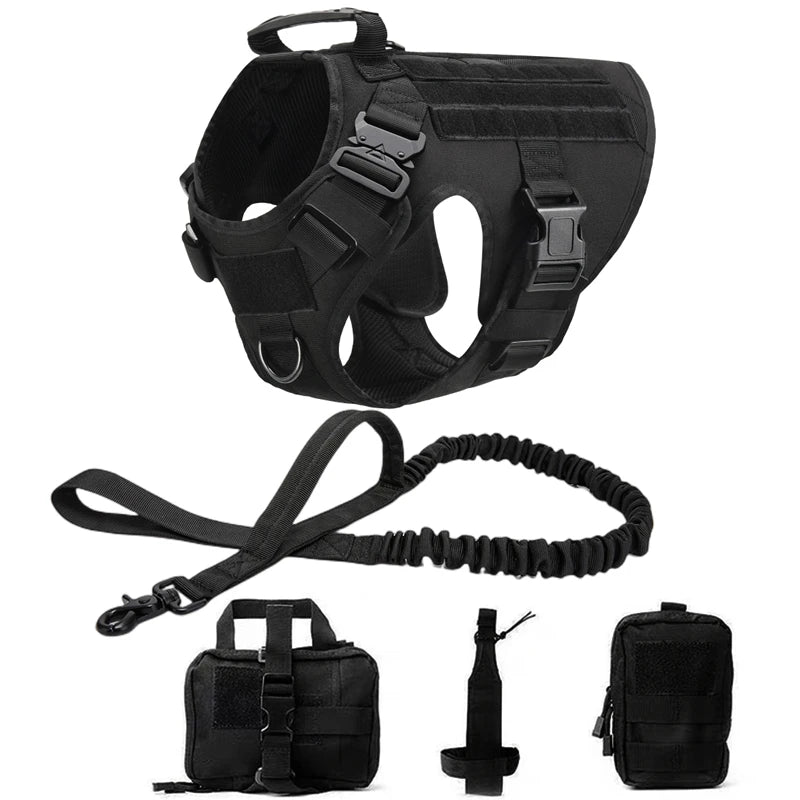 Harnais militaire tactique ajustable pour chien avec MOLLE et boucles renforcées noir