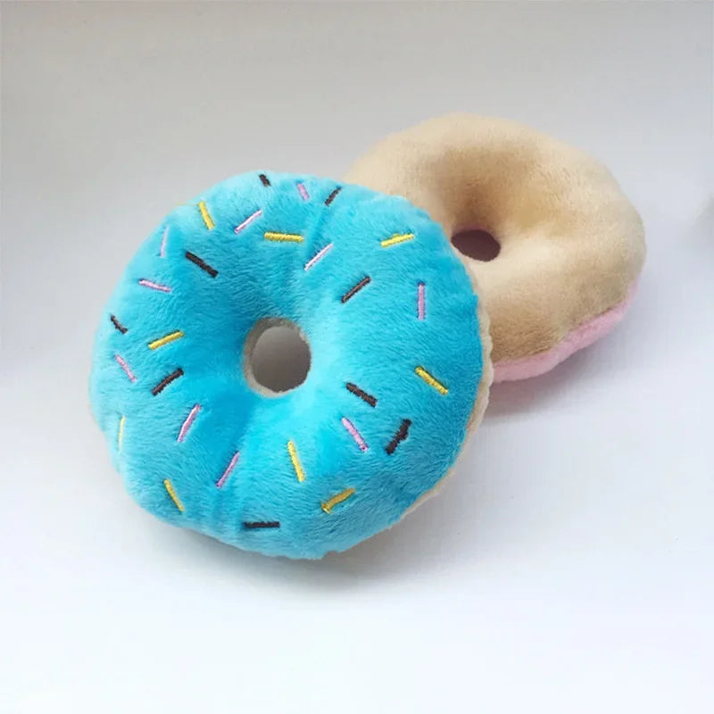 Jouet en peluche donut mastication pour chien - Couineur intégré - Pet & Cie - Bleu
