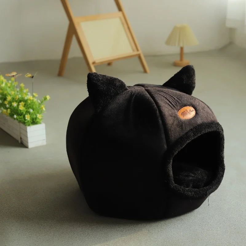 Lit tunnel interactif pour chat - Couchage & Jeu 2-en-1 - Noir
