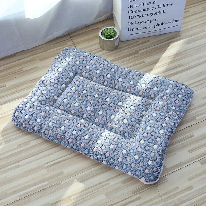 Tapis moelleux pour chat et chien - Coussin de couchage doux et chaud - Etoiles Bleu