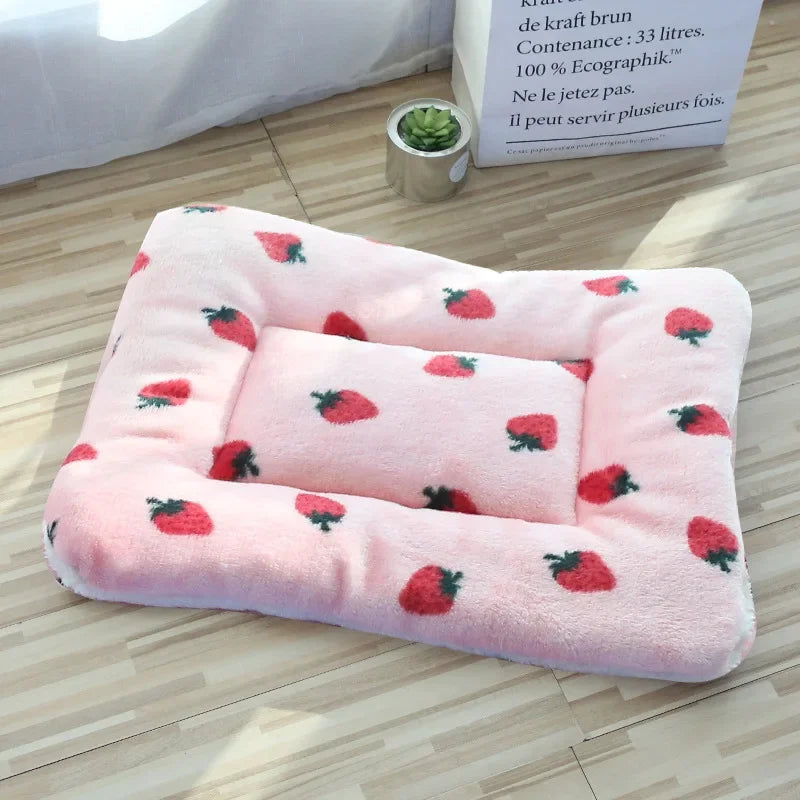 Tapis moelleux pour chat et chien - Coussin de couchage doux et chaud - Fraise Rose
