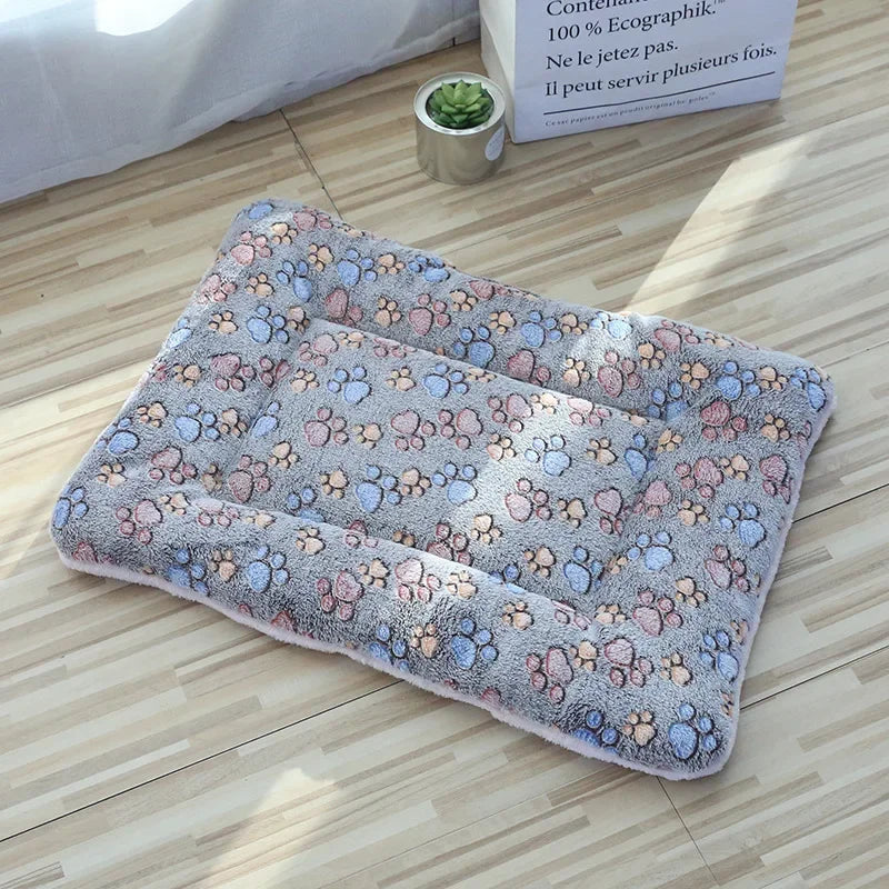 Tapis moelleux pour chat et chien - Coussin de couchage doux et chaud - Pattes Gris