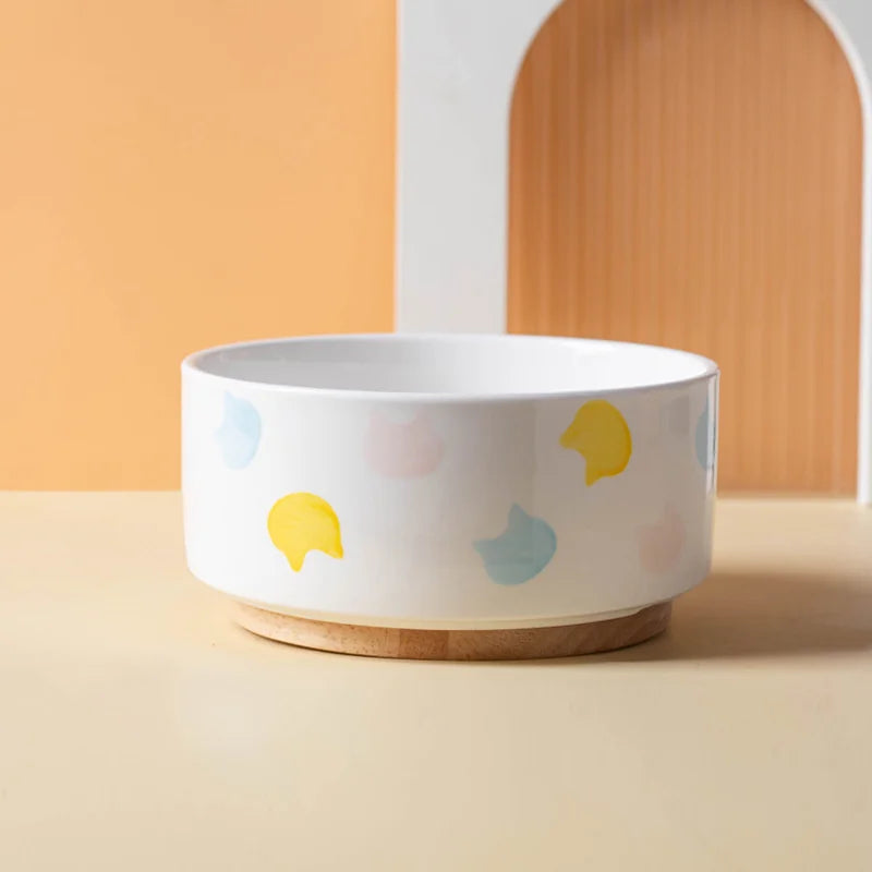 Gamelle en céramique surélevée pour chien et chat - Support bois design - Soucoupe Chats